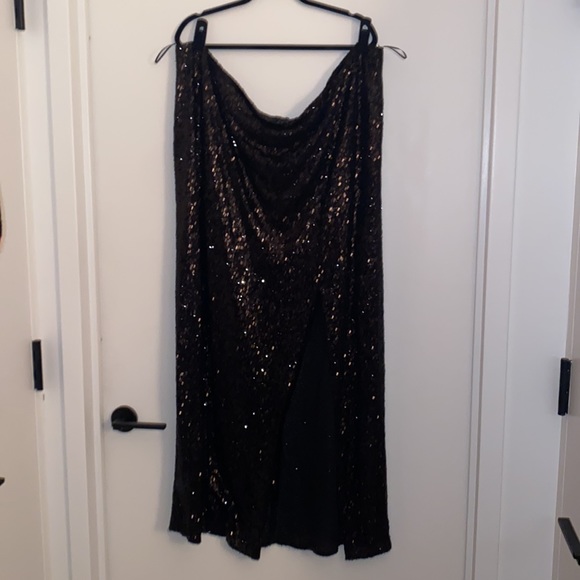 Outrageous Fortune Plus Black Sequin Maxi Skirt With Front  Slit Gown Skirt - Picture 5 of 9
